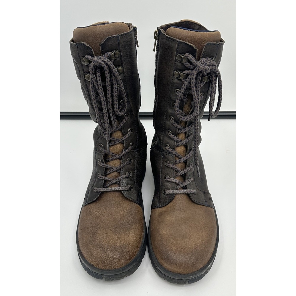 Born Brown Tall Combat Boot Lace Zip Up Leather Boots Women's Size 10 - Picture 3 of 9